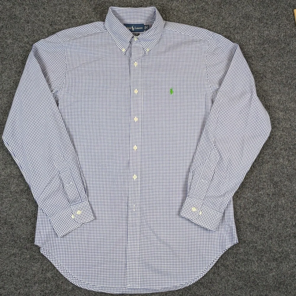 Ralph Lauren Mens Classic Fit Gingham Button Down Shirt Blue White Size 16 34/35